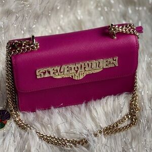 Steve Madden Fuchsia Pink Crossbody Bag with Gold Chain
